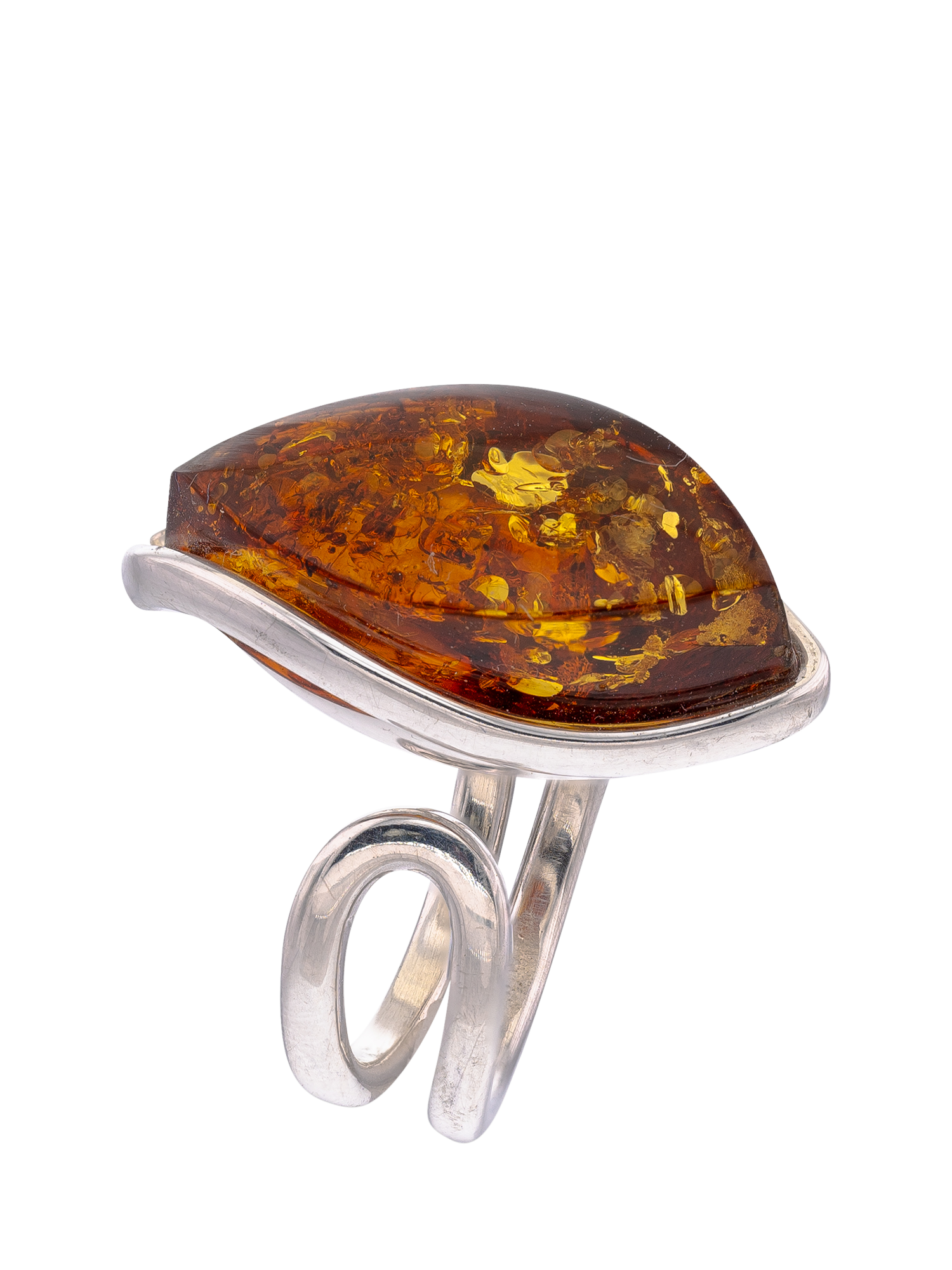 Product image 1 of 3, which shows Be-Jewelled Baltic Amber Marquise Ring, Silver/Cognac