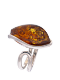 Be-Jewelled Baltic Amber Marquise Ring, Silver/Cognac