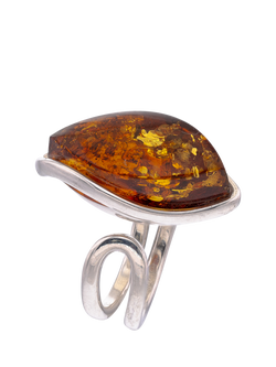 Be-Jewelled Baltic Amber Marquise Ring, Silver/Cognac, Silver/Cognac