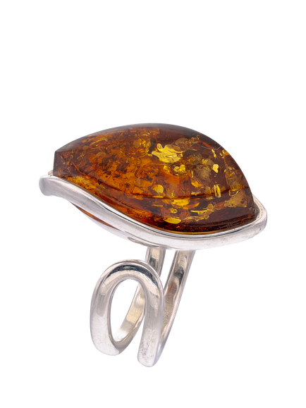 Be-Jewelled Baltic Amber Marquise Ring, Silver/Cognac, Silver/Cognac