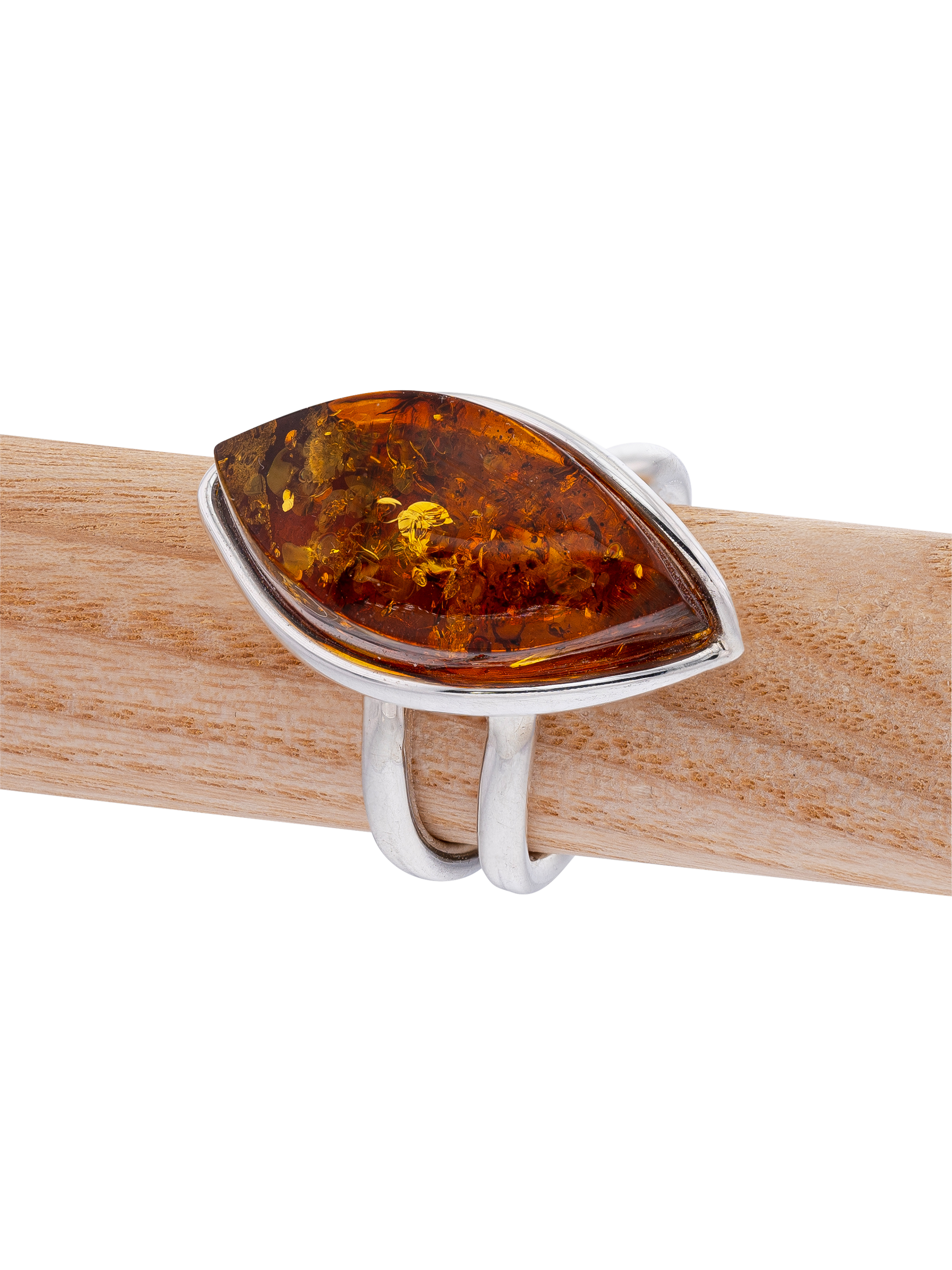 Product image 2 of 3, which shows Be-Jewelled Baltic Amber Marquise Ring, Silver/Cognac