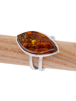 Be-Jewelled Baltic Amber Marquise Ring, Silver/Cognac - view 2, Silver/Cognac