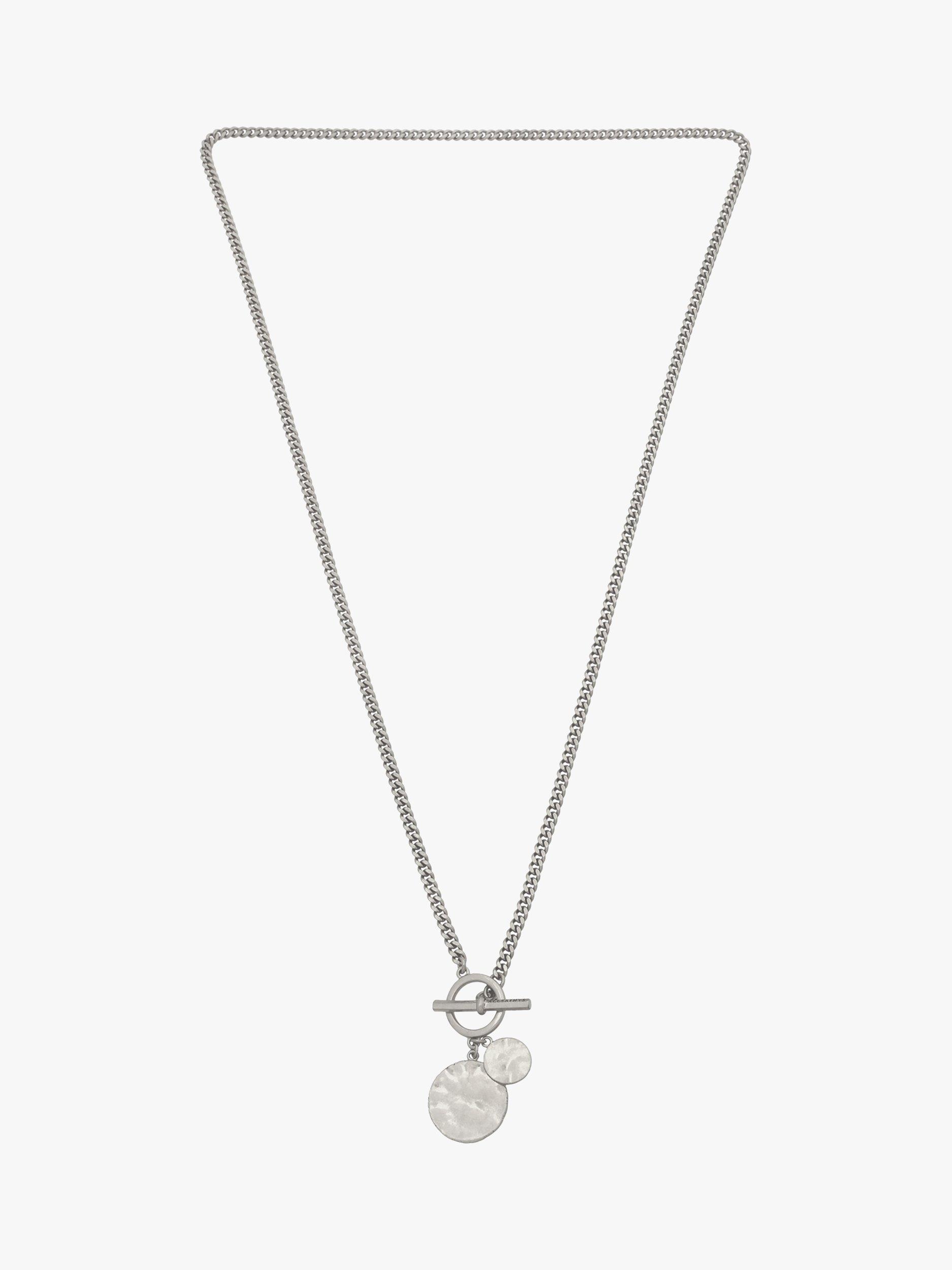 Product image 2 of 5, which shows AllSaints Hammered Round Pendant Chain Necklace, Warm Silver