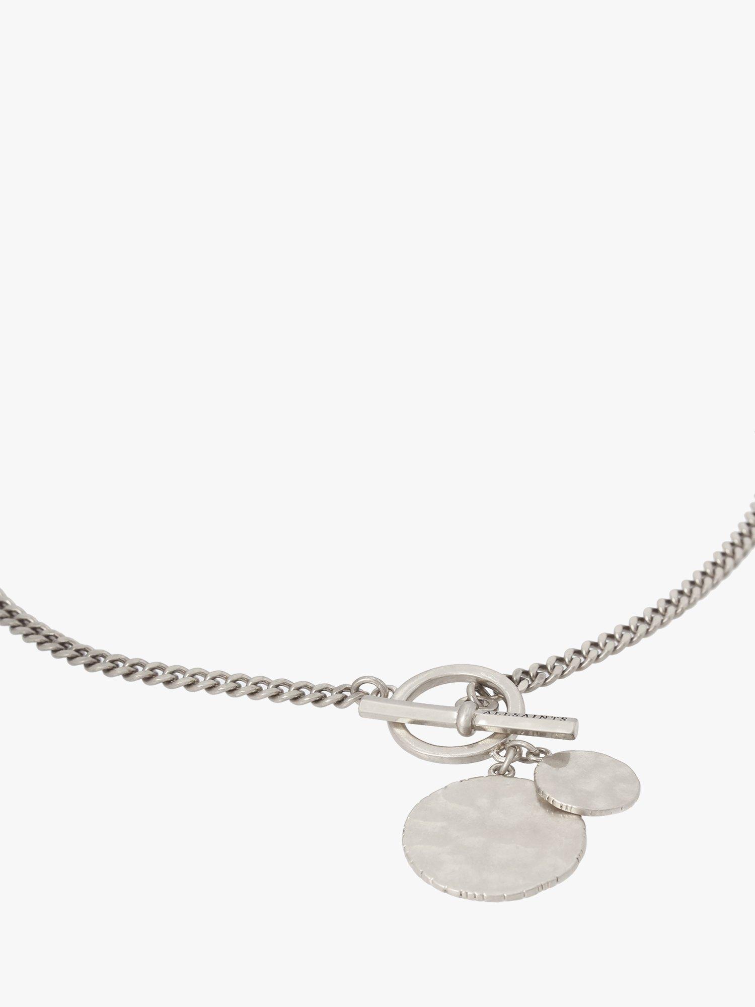 Product image 3 of 5, which shows AllSaints Hammered Round Pendant Chain Necklace, Warm Silver