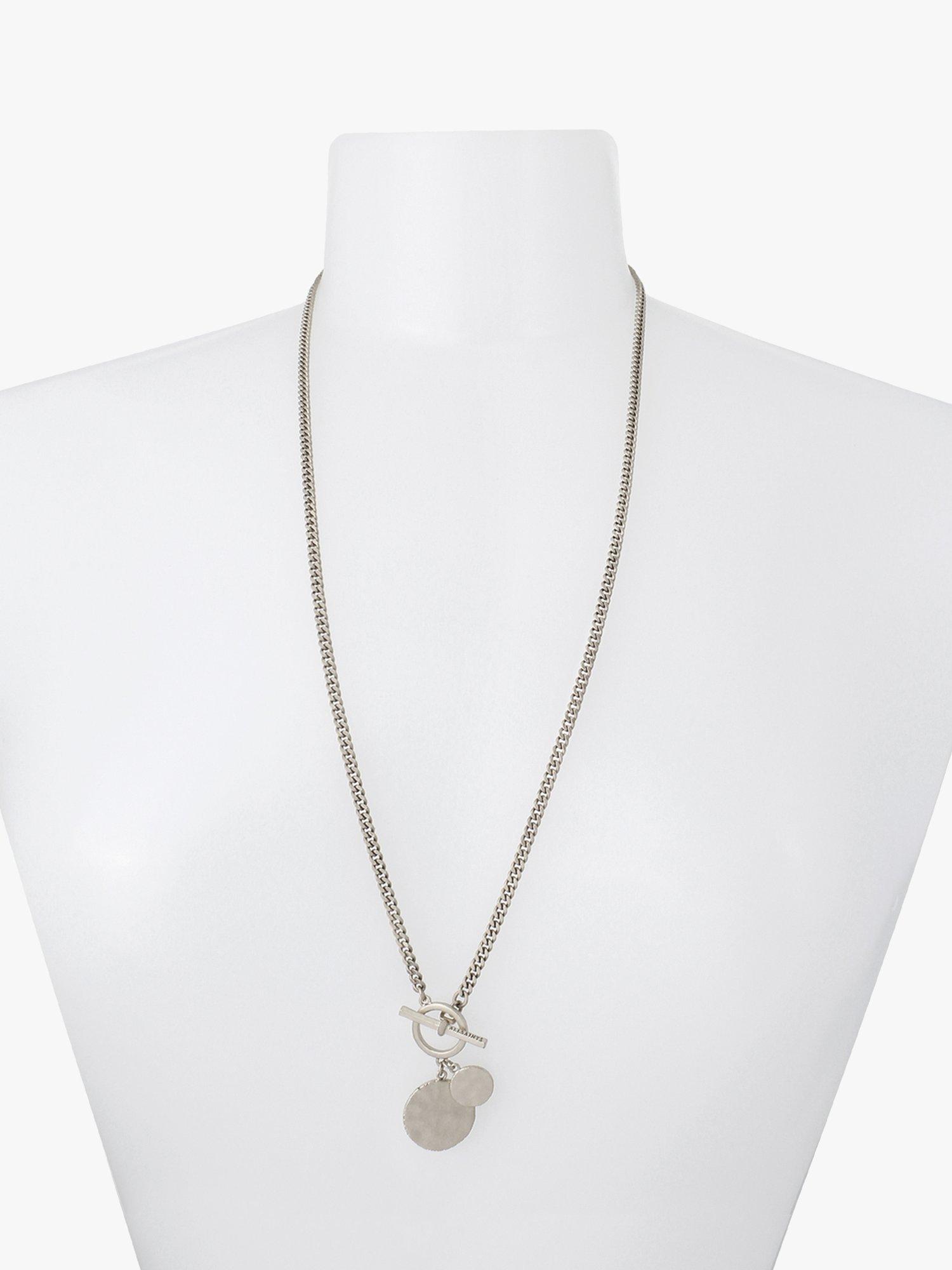 Product image 4 of 5, which shows AllSaints Hammered Round Pendant Chain Necklace, Warm Silver