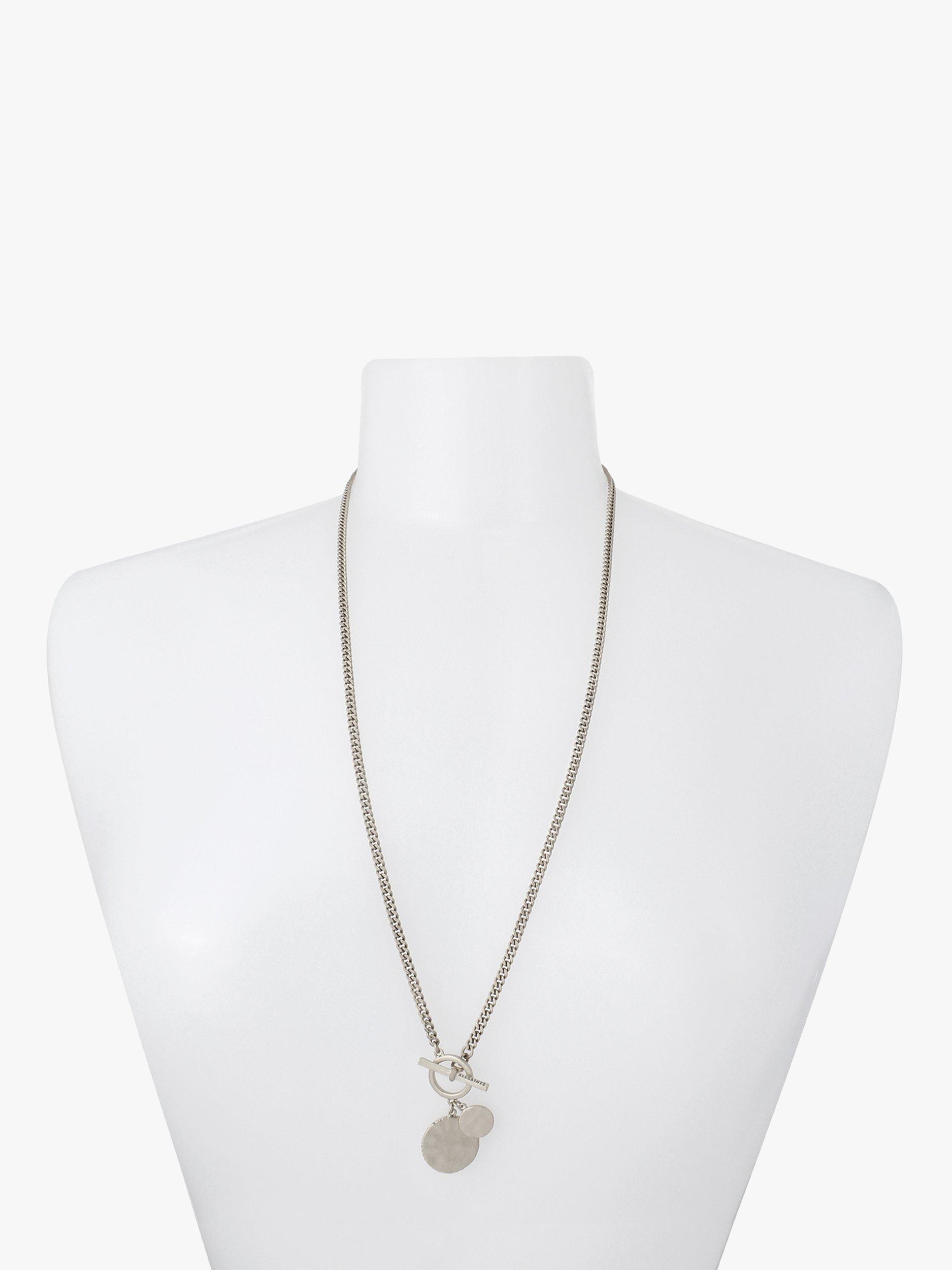 Product image 5 of 5, which shows AllSaints Hammered Round Pendant Chain Necklace, Warm Silver