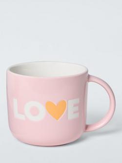 John Lewis Wax Resist 'Love' Stoneware Mugs, Set of 2, 300ml, Pink/Orange - view 2, Multi