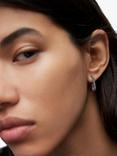 AllSaints Geometric Link Pavé Huggie Hoop Earrings, Warm Silver