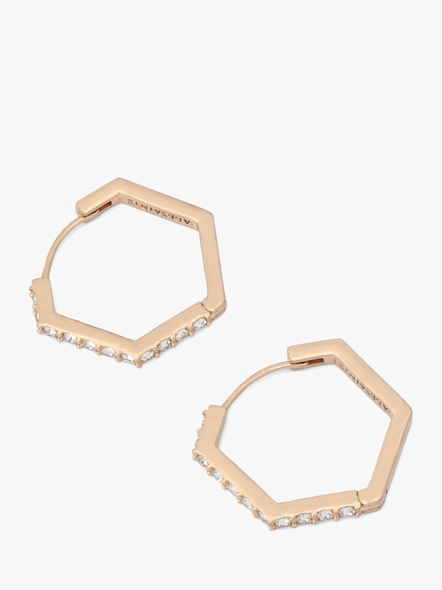 Product image 5 of 5, which shows AllSaints Hexagon Crystal Hoop Earrings, Gold
