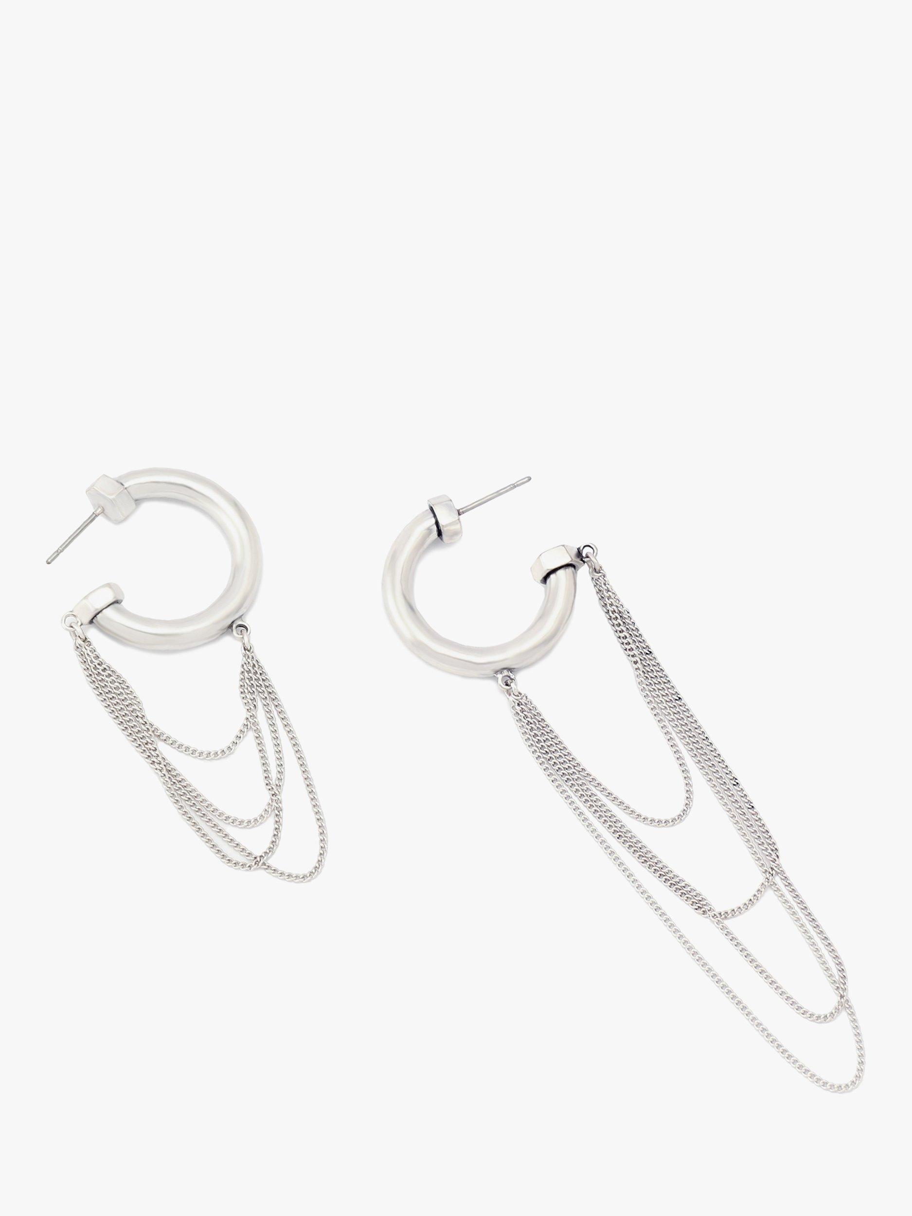 Product image 4 of 4, which shows AllSaints Dangle Chain Hoop Earrings, Warm Silver