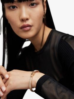 AllSaints Hinged Mini Pearls Bangle, Gold - view 2, Pearl/Warm Brass