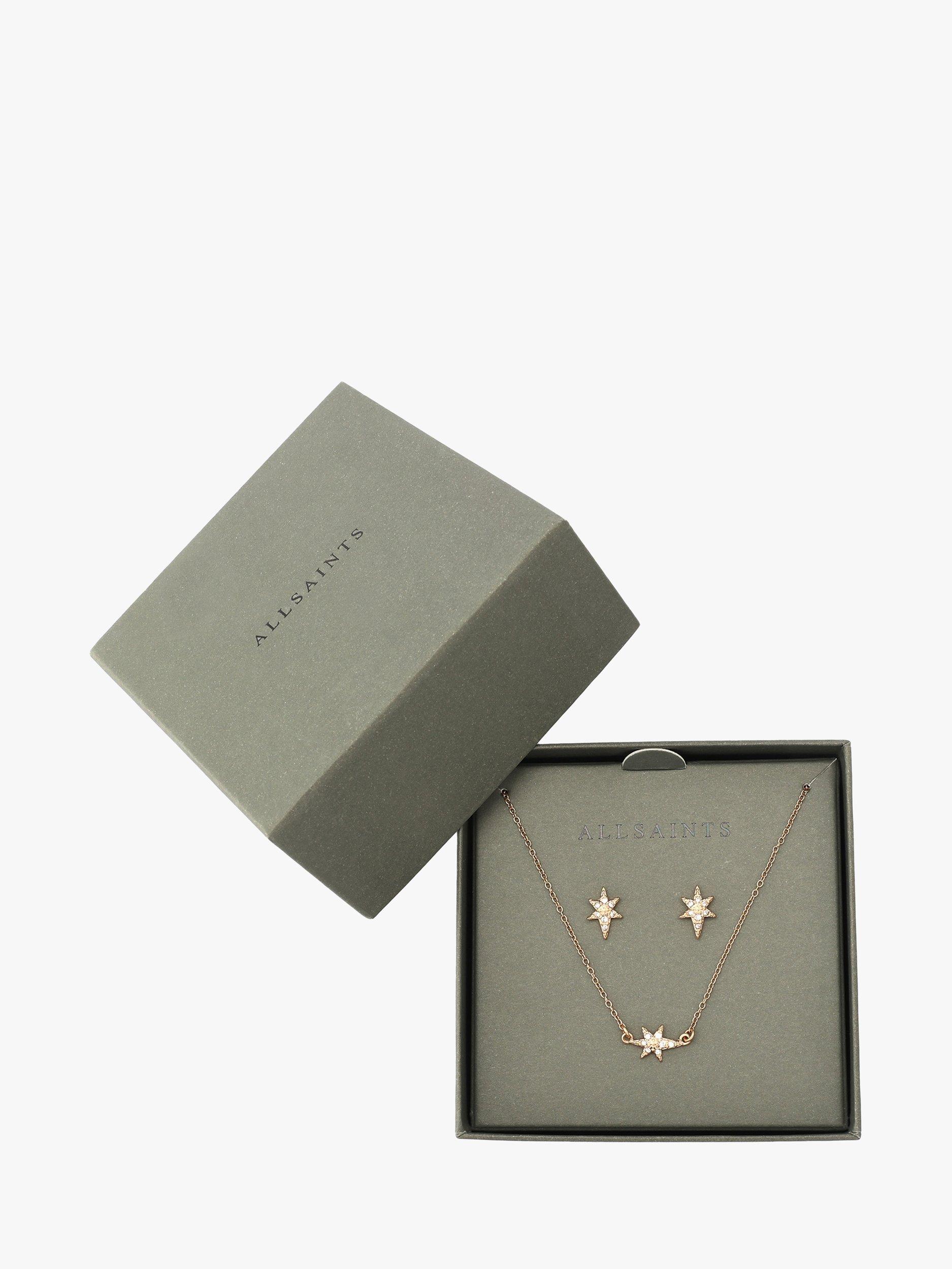 Product image 2 of 7, which shows AllSaints Celestial Star Pave Necklace and Stud Earrings Set, Gold