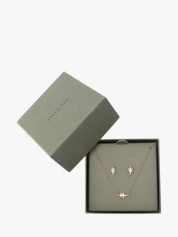 AllSaints Celestial Star Pave Necklace and Stud Earrings Set, Gold - view 2, Gold