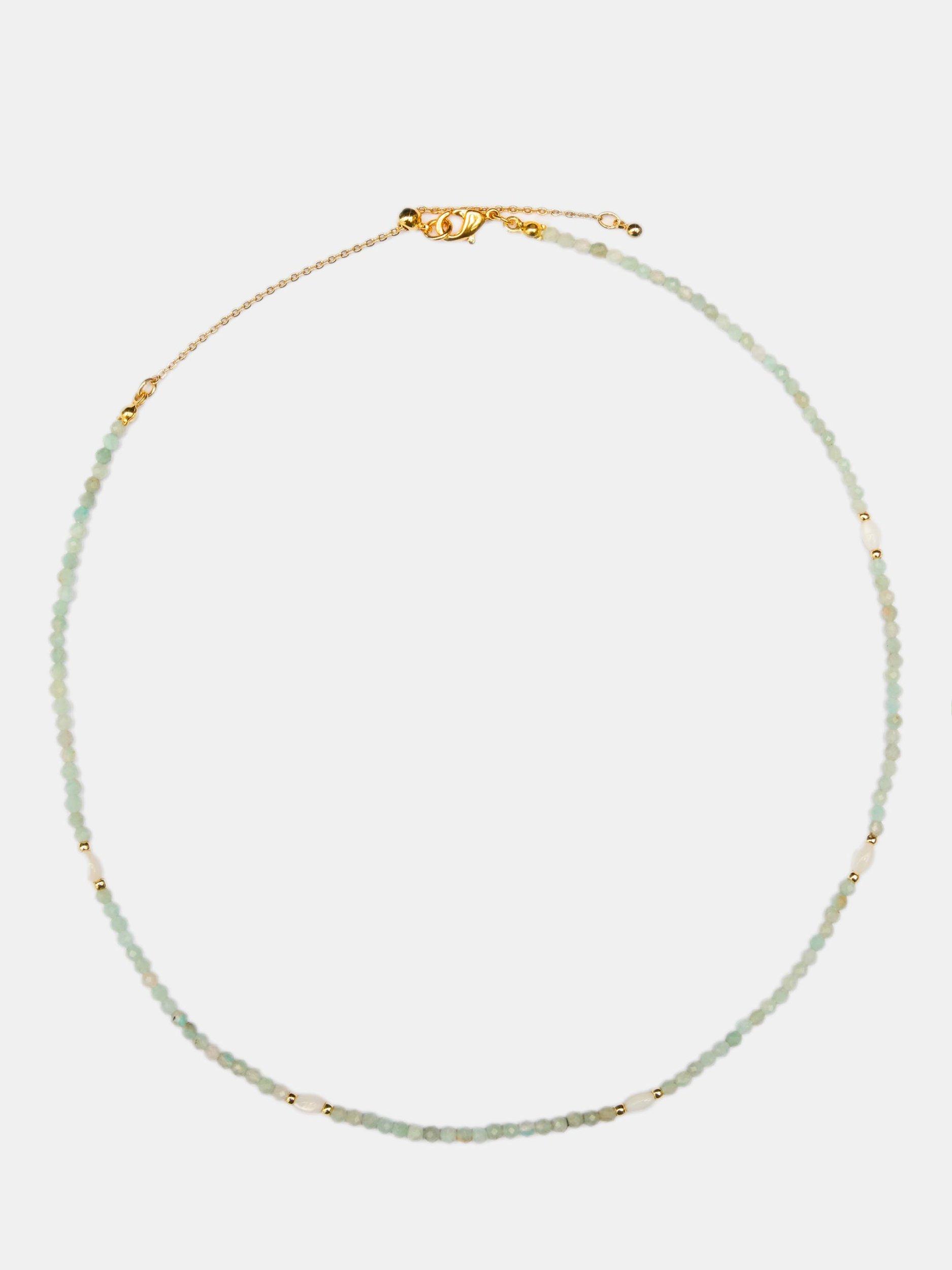 HUSH Mini Beaded Necklace, Light Blue/Gold