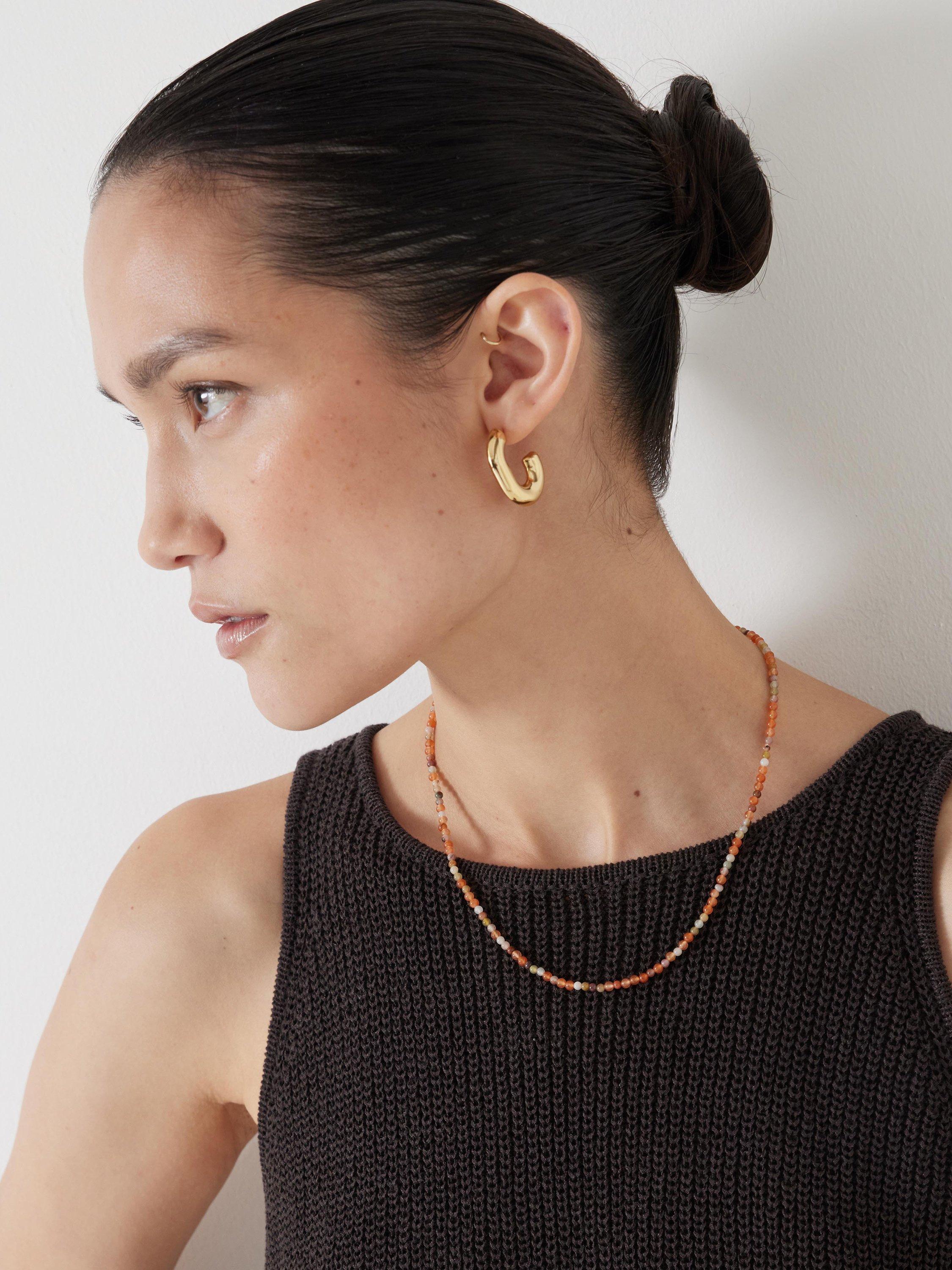 Product image 2 of 4, which shows HUSH Mini Beaded Necklace, Orange/Gold