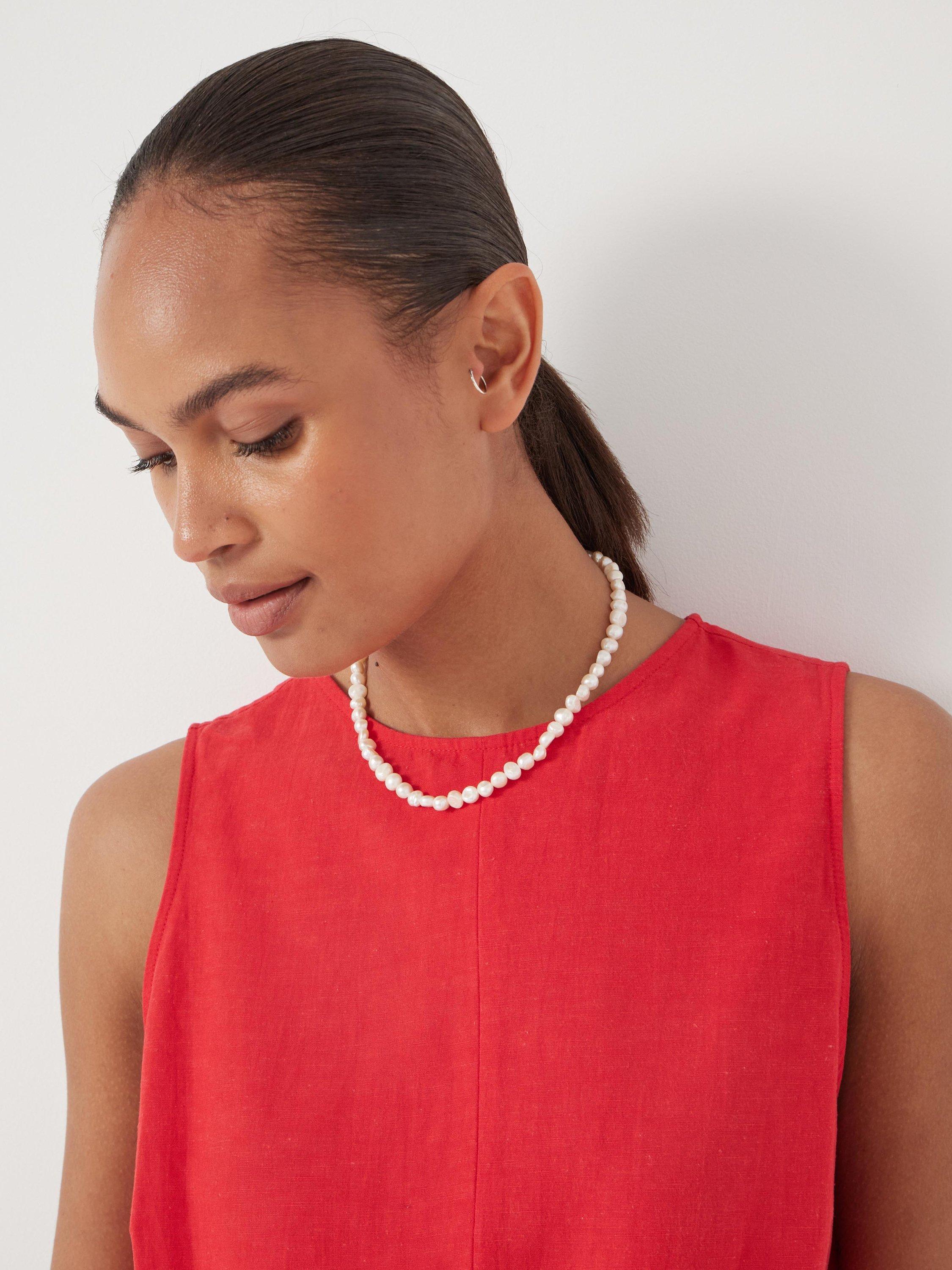 Product image 1 of 1, which shows HUSH Freshwater Pearl T-Bar Necklace, Gold/Off White