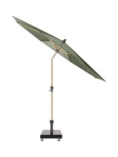 Pacific Riva Teak Centre Pole Round Parasol & Base with Cover, 3m, Olive Green