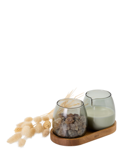 AdHoc Glass Milk & Sugar Set with Acacia Wood Coaster, Grey