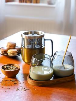 AdHoc Glass Milk & Sugar Set with Acacia Wood Coaster - view 2, Grey