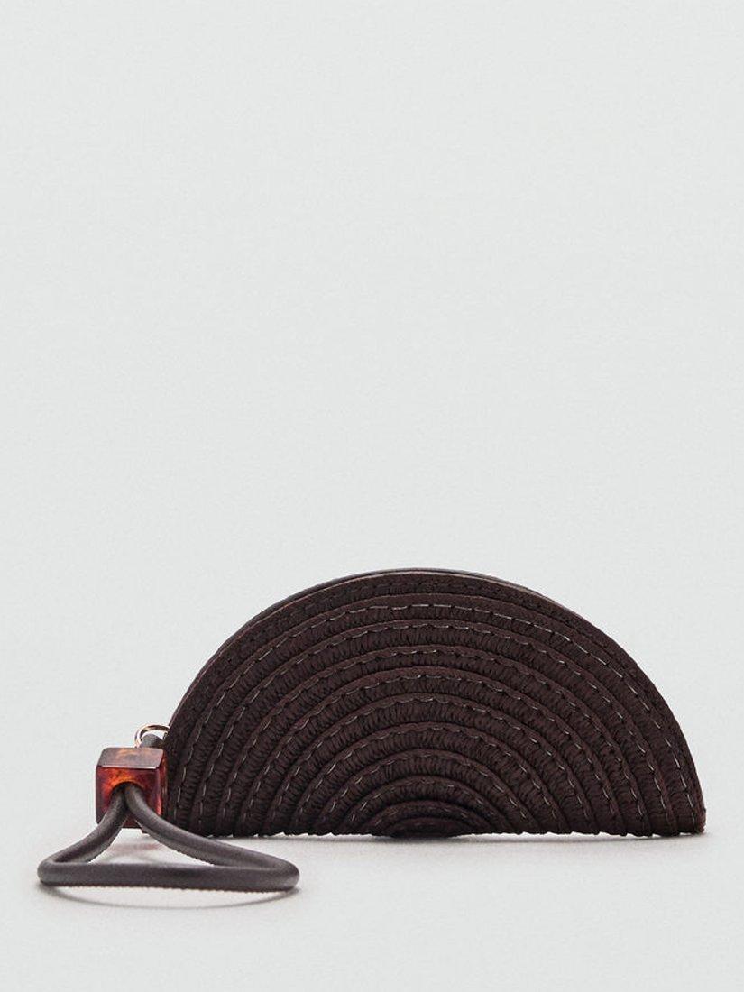 Product image 1 of 5, which shows Mango Raffia Zipped Fan Bag, Dark Brown