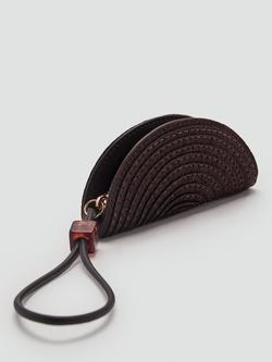 Mango Raffia Zipped Fan Bag, Dark Brown - view 2, Dark Brown