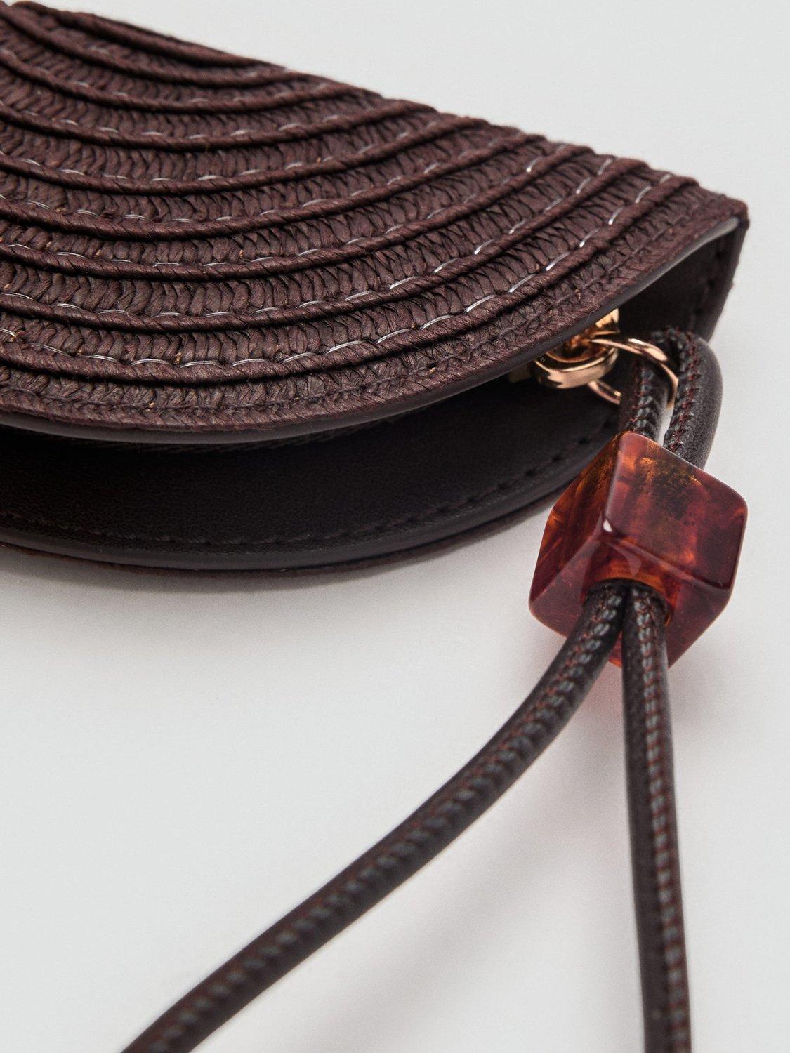 Product image 4 of 5, which shows Mango Raffia Zipped Fan Bag, Dark Brown