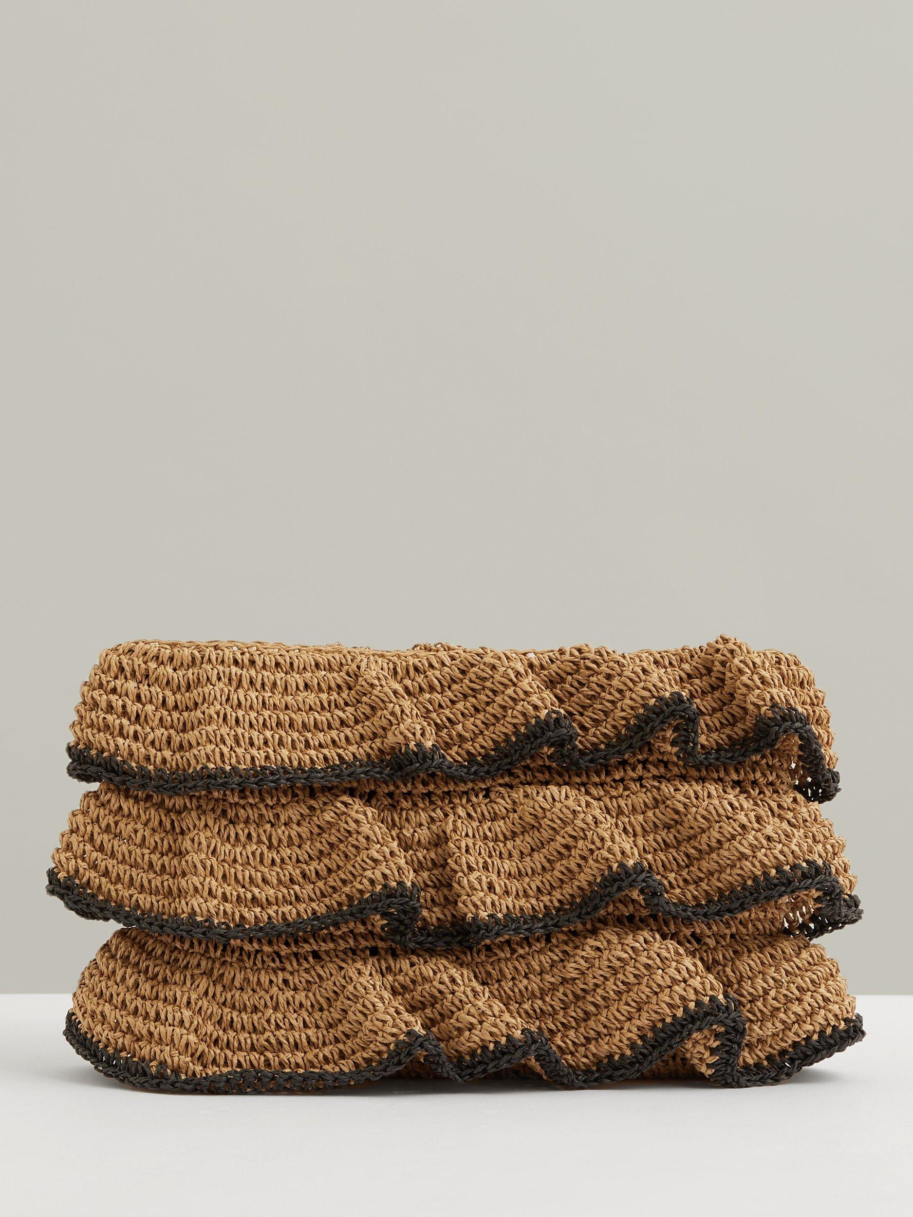 Product image 5 of 5, which shows Reiss Raya Raffia Ruffle Clutch Bag, Natural