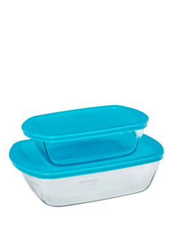 Pyrex Cook & Store Glass Dish Set, 2 Piece, Blue, Clear