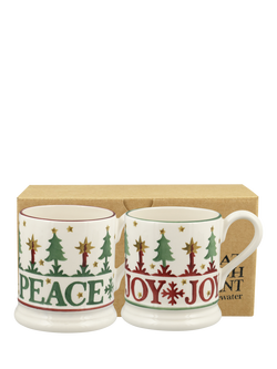 Emma Bridgewater Christmas Peace & Joy Half Pint Earthenware Mugs, Set of 2, 300ml, Multi Multi