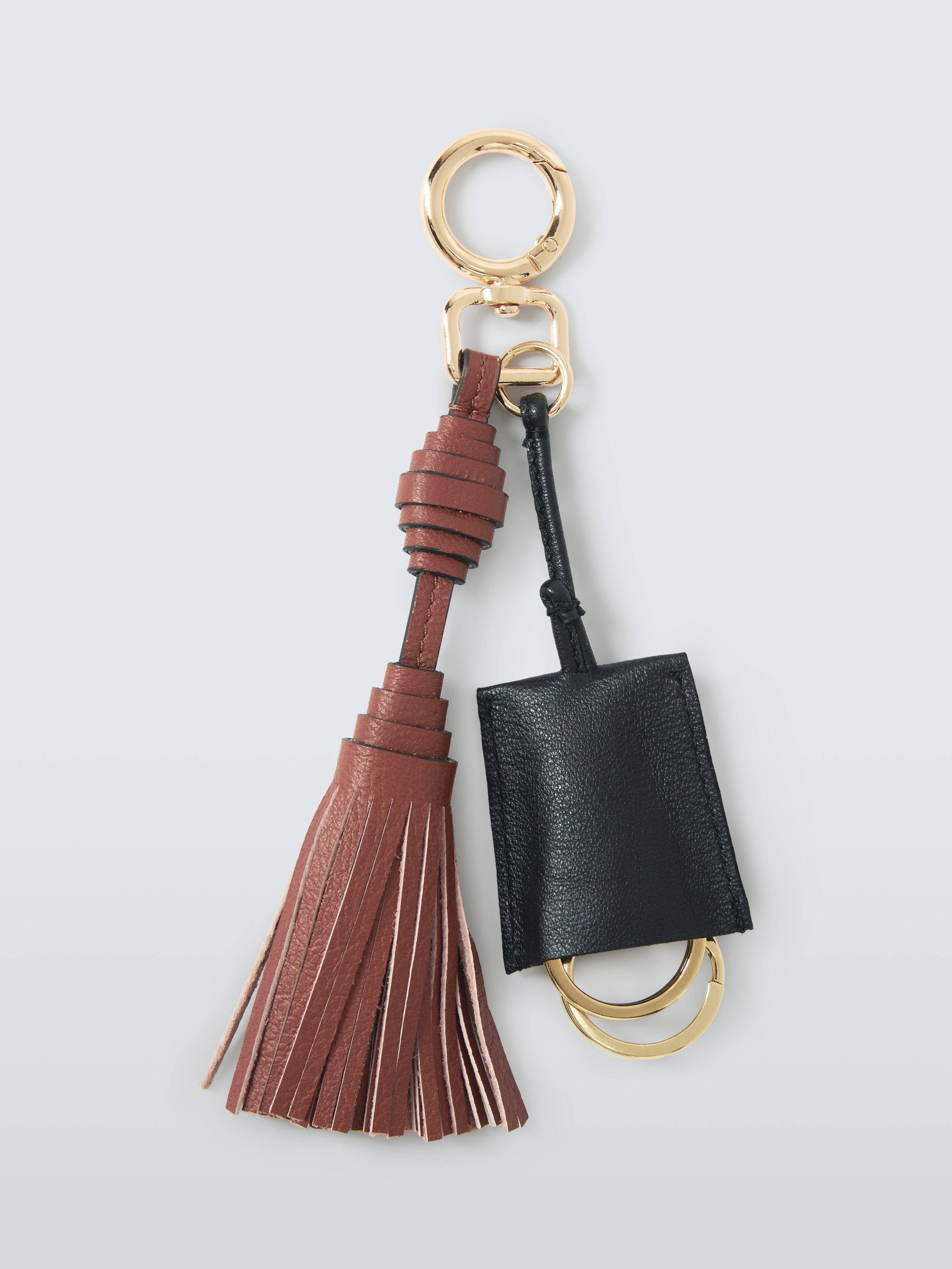 Product image 1 of 3, which shows John Lewis Leather Tassel Bag Charm, Tan