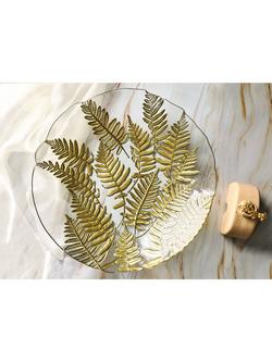 Anton Studio Designs Decorative Fern Glass Bowl, 40cm, Gold - view 2, 