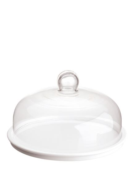 BIA Porcelain Cake Plate & Glass Dome, 28.5cm, White/Clear, 
