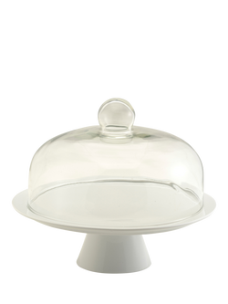 BIA Porcelain Cake Stand & Glass Dome, 30.5cm, White/Clear, 
