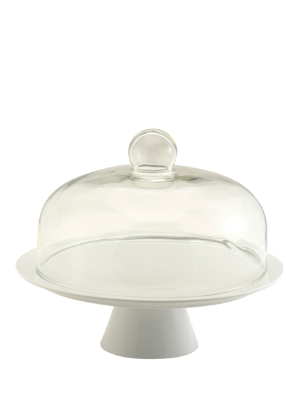 BIA Porcelain Cake Stand & Glass Dome, 30.5cm, White/Clear, 