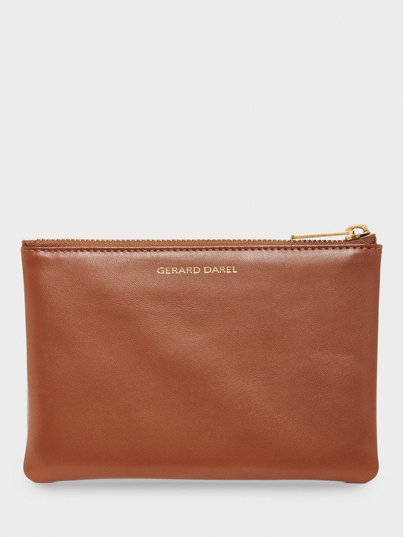 Product image 2 of 4, which shows Gerard Darel Pochette Pure Leather Clutch Bag, Cognac