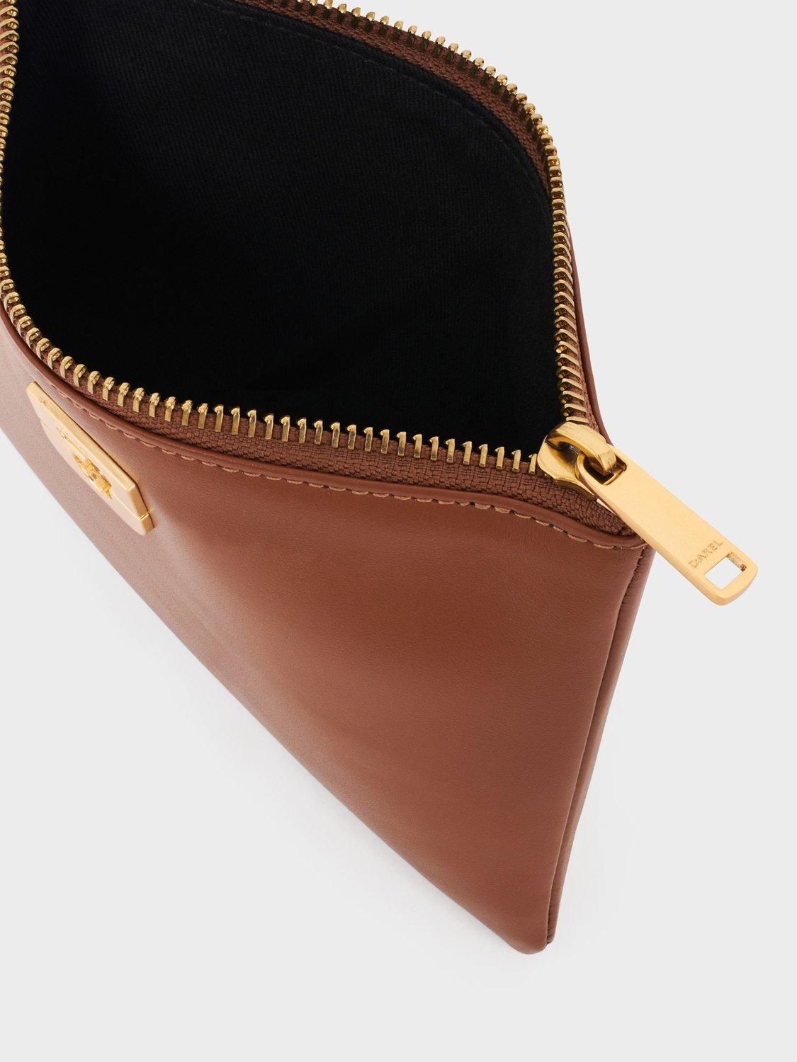 Product image 4 of 4, which shows Gerard Darel Pochette Pure Leather Clutch Bag, Cognac