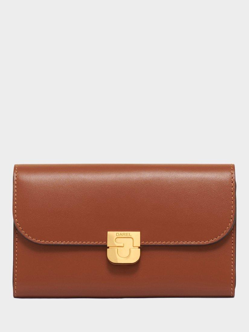 Product image 1 of 4, which shows Gerard Darel Flap Over Pure Leather Purse, Cognac