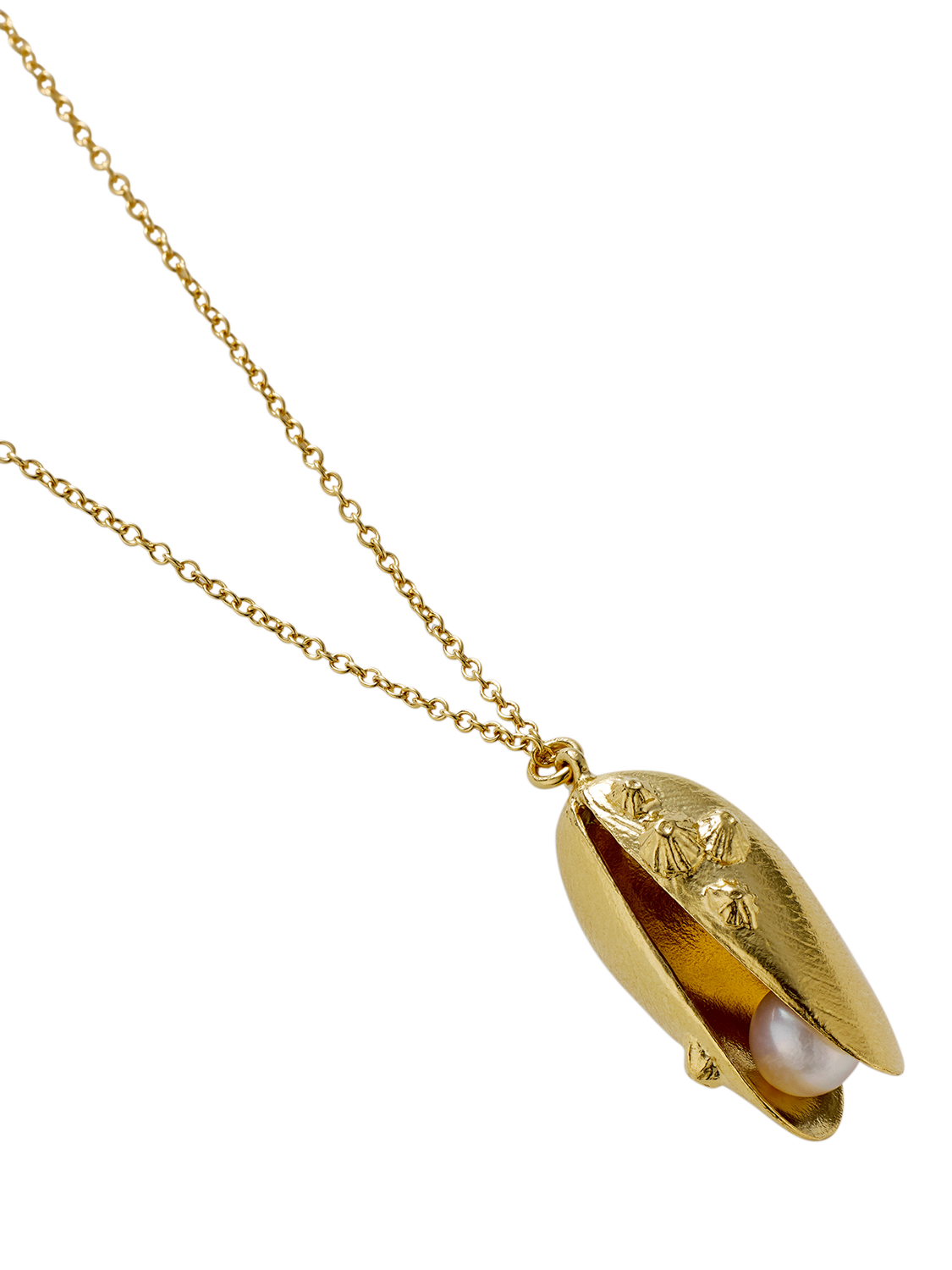 Product image 4 of 5, which shows Alex Monroe Mussel Shell Pearl Necklace, Gold