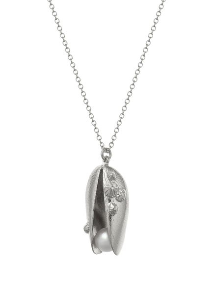 Alex Monroe Sterling Silver Shell and Pearl Charm Necklace, Silver
