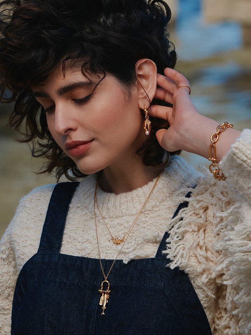 Product image 2 of 4, which shows Alex Monroe Linked Chain T-Bar Bracelet, Gold