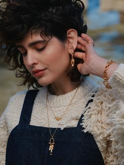 Alex Monroe Linked Chain T-Bar Bracelet, Gold - view 2, Gold