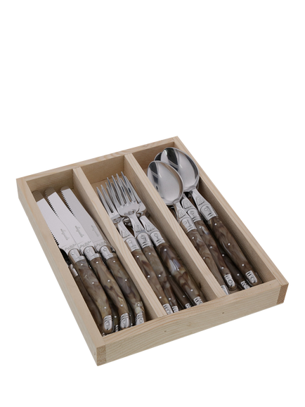 Laguiole Cutlery Set, 18 Piece/6 Place Settings, Dark Horn Effect, Dark Horn Effect