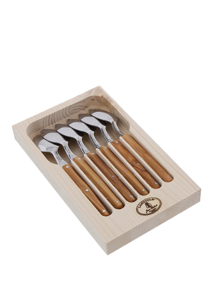Laguiole Stainless Steel Teaspoons, Set of 6, Olive Wood, Olive