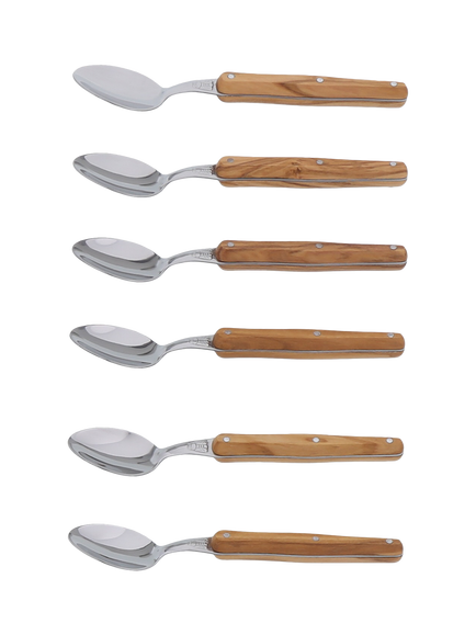Laguiole Stainless Steel Teaspoons, Set of 6, Olive Wood - view 2, Olive