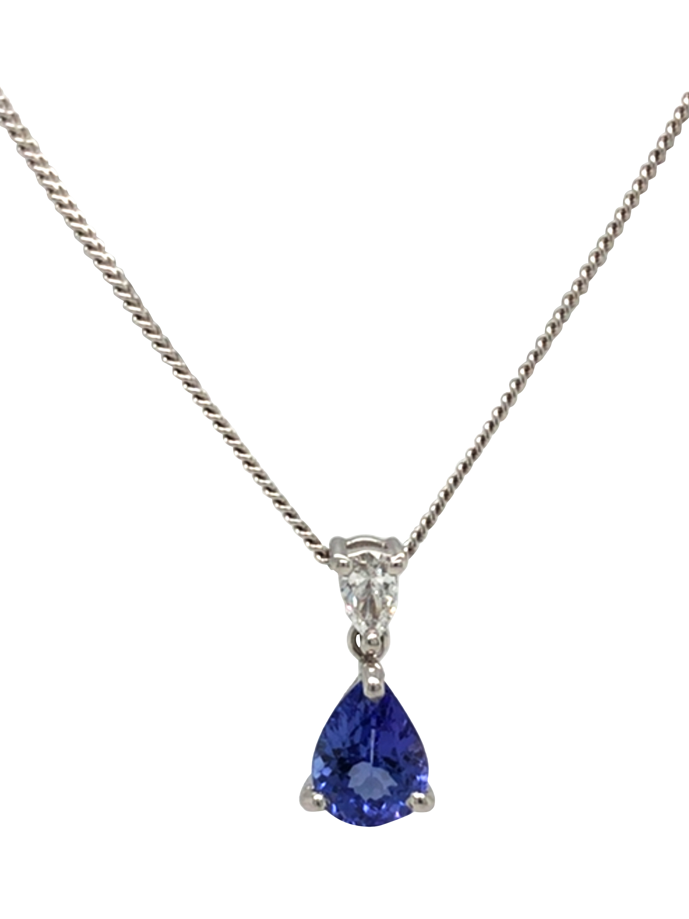 Product image 1 of 5, which shows Pre-loved 18ct White Gold Pear Shaped Diamond and Tanzanite Pendant, Dated Circa 2006