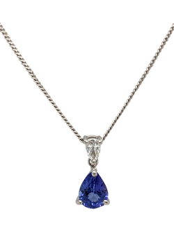 Pre-loved 18ct White Gold Pear Shaped Diamond and Tanzanite Pendant Necklace, Dated Circa 2006, White Gold