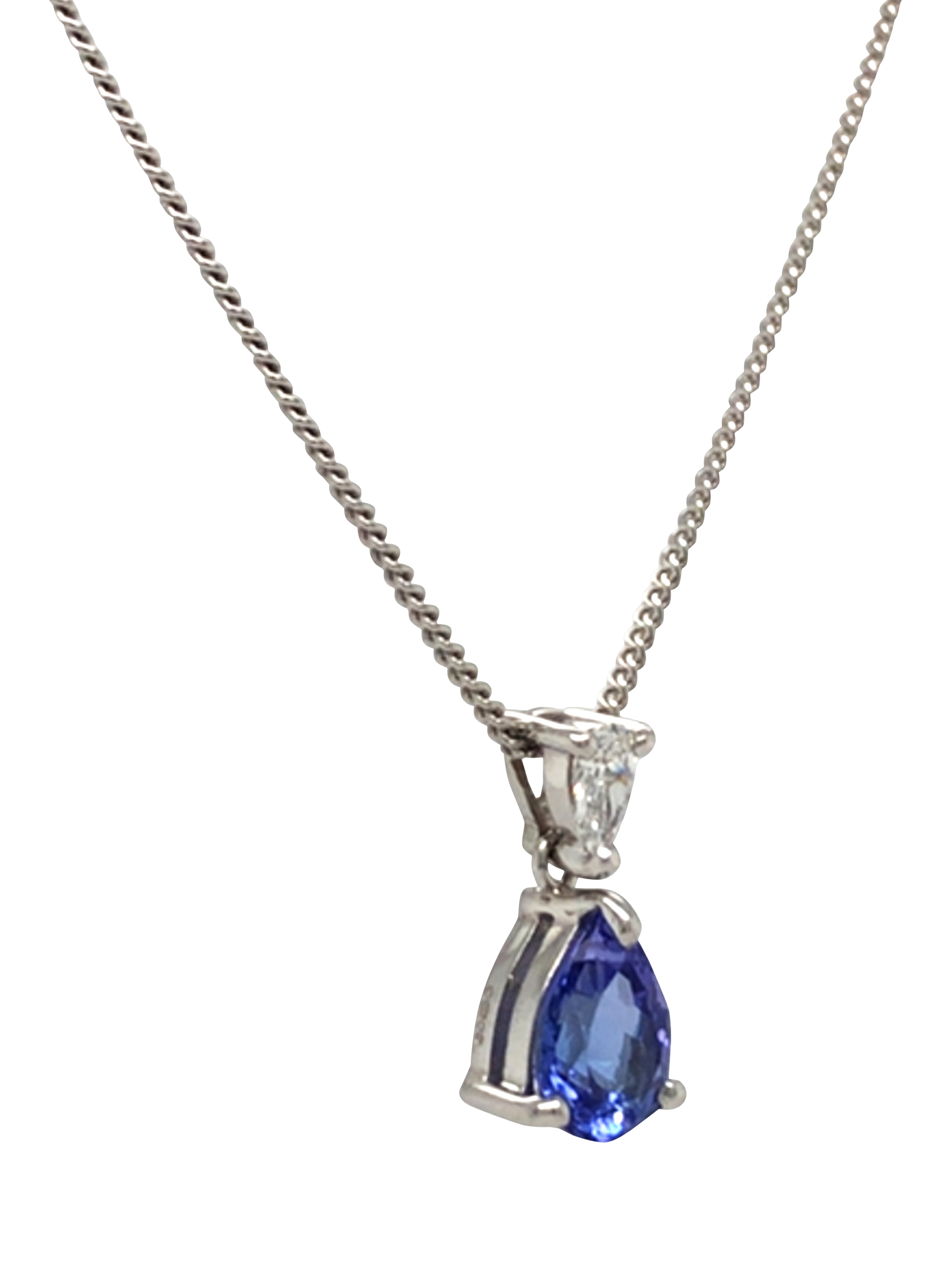 Product image 2 of 5, which shows Pre-loved 18ct White Gold Pear Shaped Diamond and Tanzanite Pendant, Dated Circa 2006
