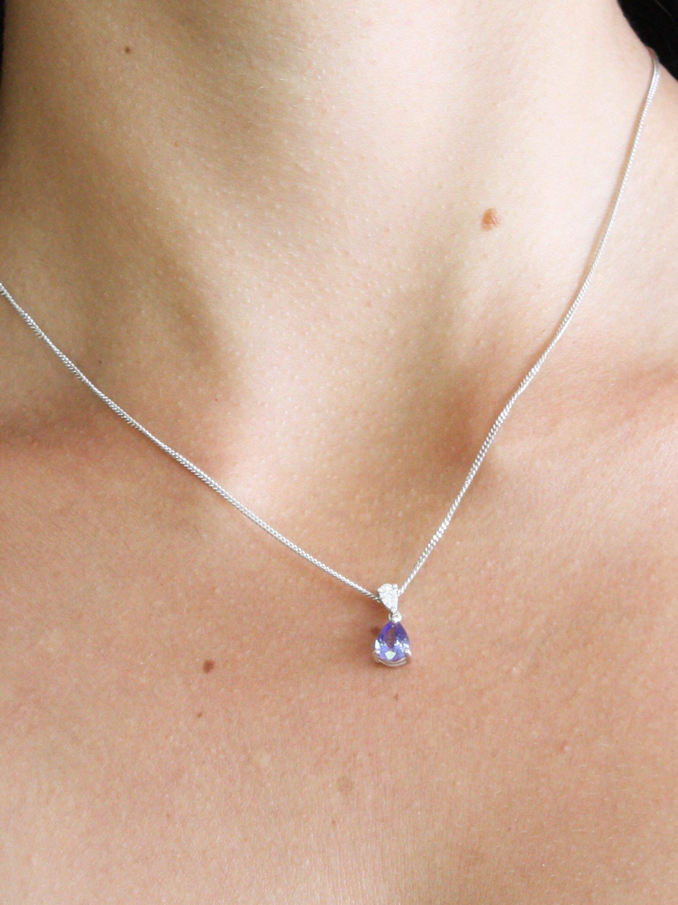 Product image 5 of 5, which shows Pre-loved 18ct White Gold Pear Shaped Diamond and Tanzanite Pendant, Dated Circa 2006