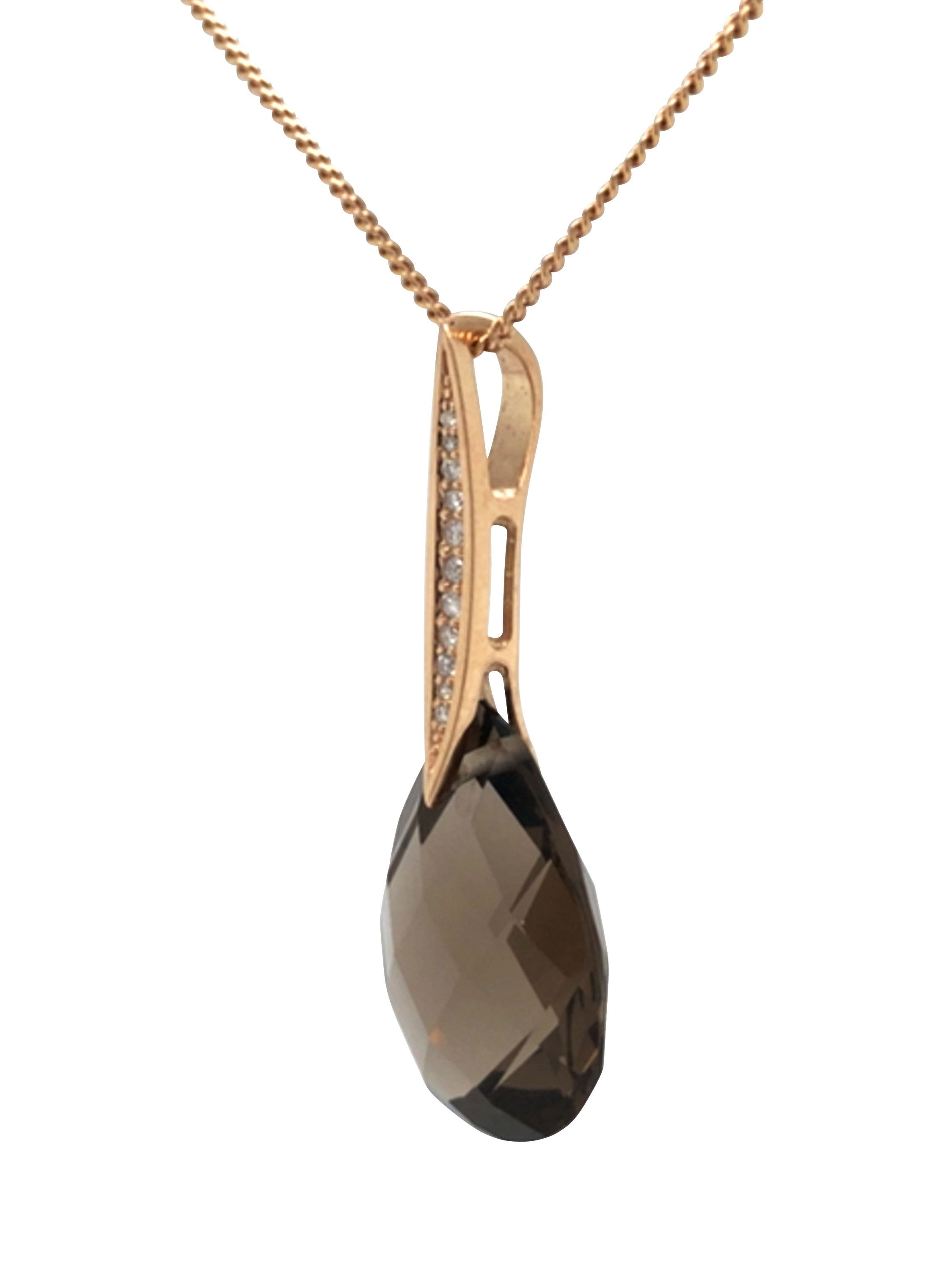Product image 3 of 5, which shows Pre-loved 9ct Rose Gold Pear Shaped Smoky Quartz Diamond Loop Pendant