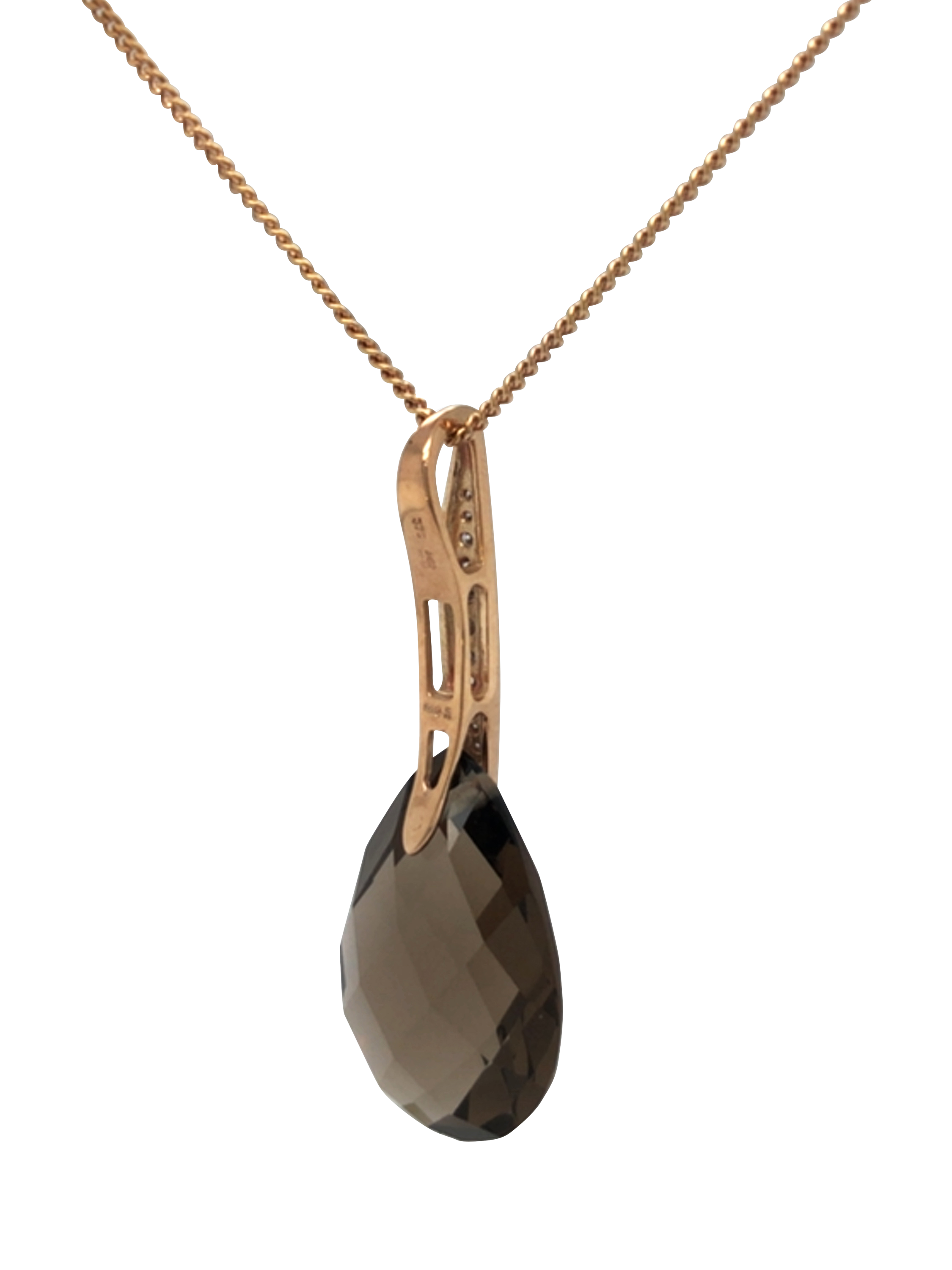 Product image 4 of 5, which shows Pre-loved 9ct Rose Gold Pear Shaped Smoky Quartz Diamond Loop Pendant